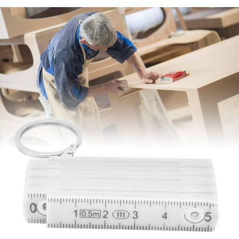 Lot de 2 Règles Pliantes en ABS 0.5M 10 Plis pour Menuiserie avec Anneau de Clés Blanc-KZQ (1/5)