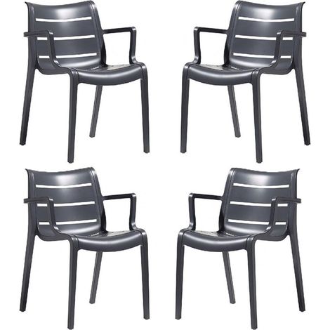Set 4 Sedia Sunset ANTRACITE S-C-A-B Poltrona con braccioli Impilabile in Tecnopolimero Rinforzato Uso Interno/Esterno Elegante e Robusta – Made in Italy (1/5)