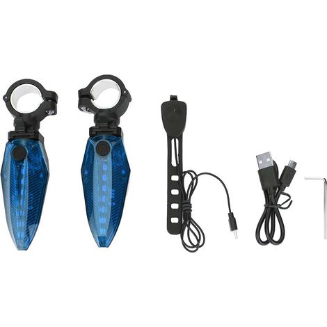 Paire de Poignées de Vélo LED Étanches avec Avertisseur Antivol et Lumière d'Avertissement (Bleu) (1/5)