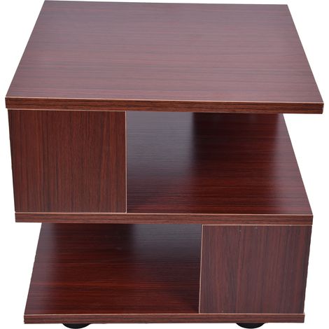 Table d'appoint moderne, étagère de rangement multicouche en bois particules couleur teck, design compact et robuste pour salon ou chambre (1/5)