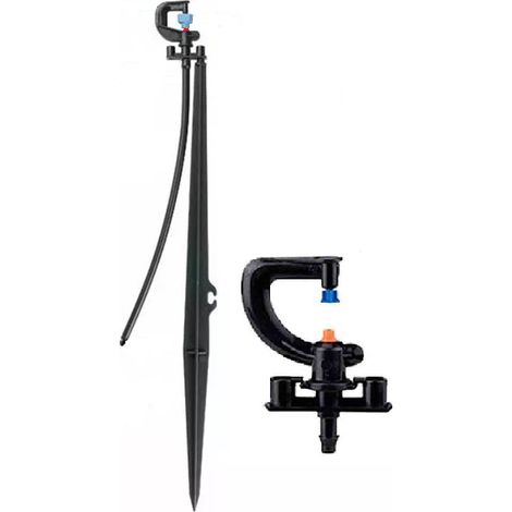 Micro-arroseur d'irrigation 360º – Débit 35-120 l/h – Rayon 1,2 à 2 m – Pression 1,5 à 3 bars – Piquet 30 cm inclus