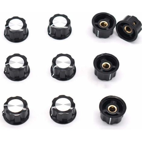 Bouton de potentiomètre 6mm, Lot de 10 Noir Insert Boutons de Contrôle du Volume Ou Tone pour Guitare Électrique Remplacement Pièces (1/5)