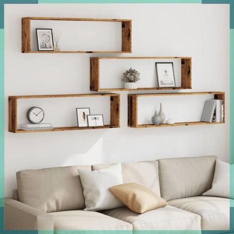 856583 étagères cube murales 4 pcs vieux bois 100x15x30 cm (1/5)