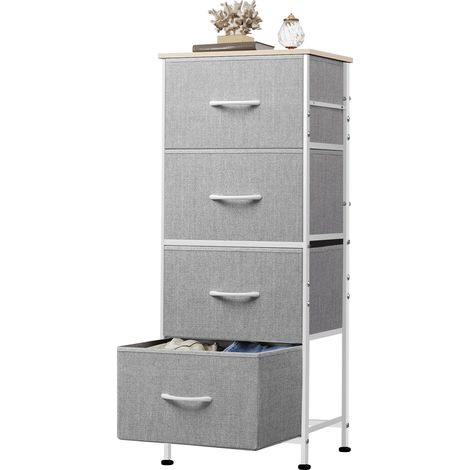 Commode à quatre tiroirs, commode de grande capacité pour chambre ou salon, structure en acier renforcée + revêtement en tissu, gris clair (1/5)