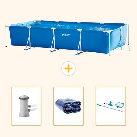 Intex – Piscine hors sol rectangulaire 450x220x84 cm – PVC renforcé – Installation rapide en 30 min – Pompe à filtre 2271 l/h – Kit nettoyage 2 pièces