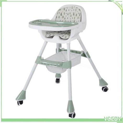 Fafeicy Chaise haute pour bébé Chaise haute pliante pour bébé, avec Double plateau, roues puericulture siege-auto Vert (1/5)