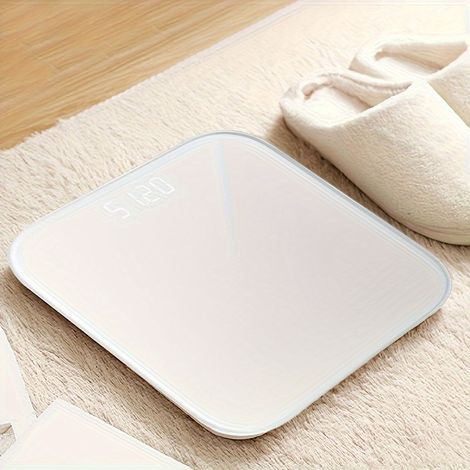 Balance de salle de bain numérique, balance de pesage corporel très précise avec écran LED rétroéclairé, mesure le poids jusqu'à 400 lb / 180 kg sans piles Blanc (sans pile) (1/5)