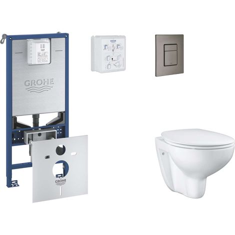 Grohe Rapid SLX - Set bâti-support, cuvette, abattant SoftClose, plaque de déclenchement Skate Cosmopolitan, Hard Graphite brossé SANI11BB5102 (1/5)