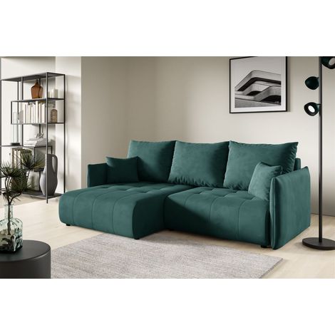 Ecksofa Schlafsofa CANIO Stoff Monolith Grün Ottomane Links (1/4)