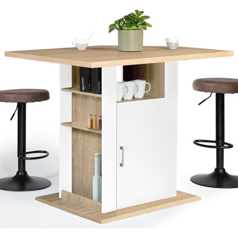 Idmarket – Îlot central 110 cm bois blanc – Plan de travail 110 x 80 cm – Rangement intégré avec placard et étagères – Design contemporain