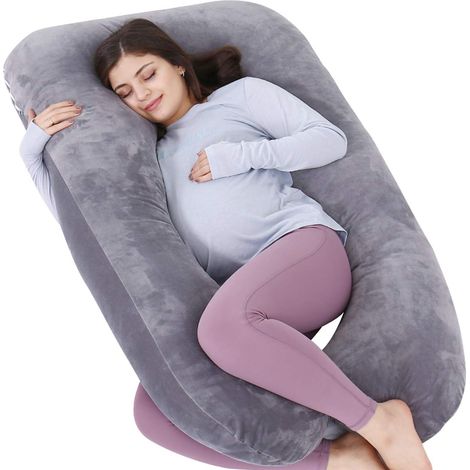 Coussin de grossesse, coussin corporel en forme de U, coussin d'allaitement, coussin de soutien pour femmes enceintes avec housse en velours amovible (gris)-AquaForge (1/5)