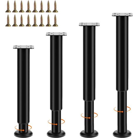 ® 4 pièces Pieds de Meuble réglables en Hauteur 25-42 cm Noir, Pieds de Meuble avec vis, pour canapé, lit, Armoire (1/5)