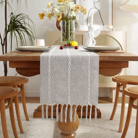 Chemin de table bohème 33×150 cm gris léger