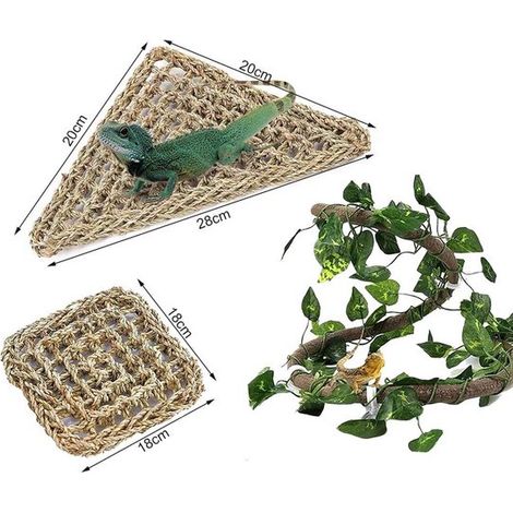 Ensemble hamac pour reptiles, transat pour reptiles, hamac en algues naturelles, jouet d'escalade pour reptiles, décoration avec plantes pour reptiles (1/5)