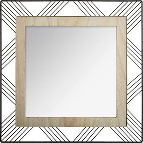 Atmosphera – Miroir carré en métal et bois 45x45cm noir – Accessoire décoratif élégant pour intérieur – Matière durable et design authentique