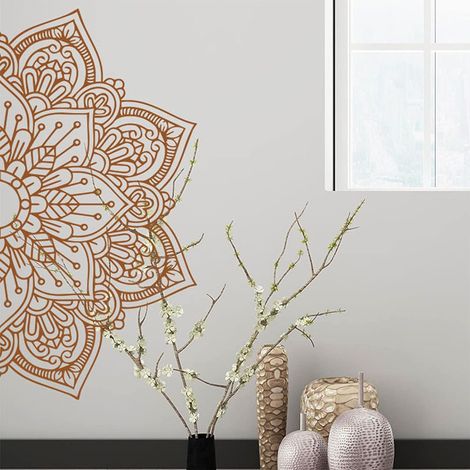 Sticker Murale Mandala - Décor Bohème pour Chambre à Coucher et Salle de Méditation - Motif Fleur Lotus Yoga - Format Demi-Cercle - 1 Pièce