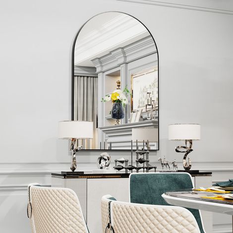 Luvodi – Miroir mural noir arqué 96x66cm – Cadre en aluminium – Décoration moderne pour salle de bain, chambre, entrée – Design élégant