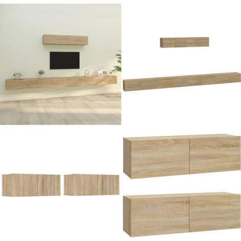 6-tlg. TV-Schrank-Set Sonoma-Eiche Holzwerkstoff - TV-Schrank - Holzwerkstoff Möbel - Sonoma-Eiche - Wohnzimmer Dekoration - Wandmontage - Home & Living (1/5)