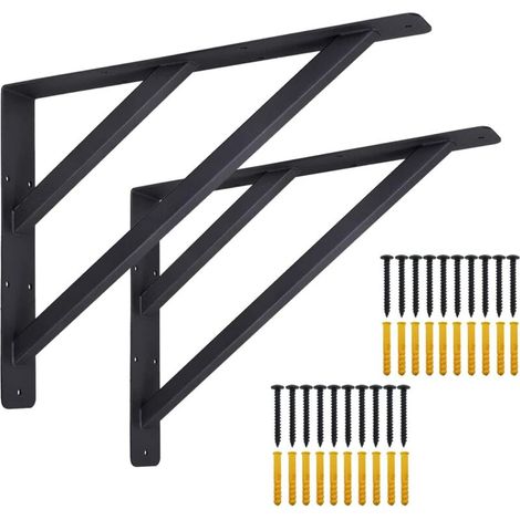 Supports de Comptoir 40,6 x 30,5 cm - Supports d'Étagère Muraux Solides en L pour Étagère Flottante, Hauts, Armoires, Tables, Bureaux - Noir Mat (1/5)