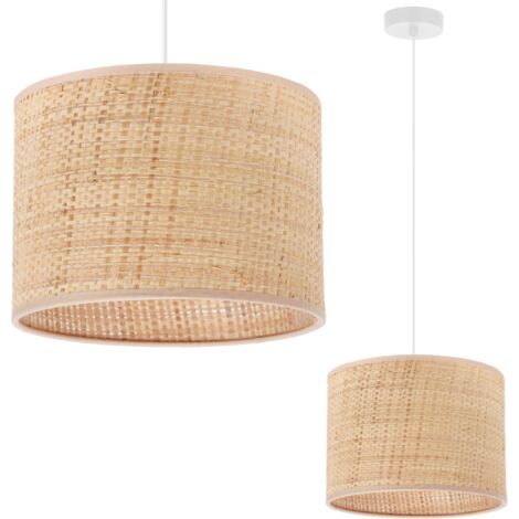 LAMPE À SUSPENSION EN ROTIN BLANC 1 PLAQUE ABAT-JOUR EN ROTIN 20CM (1/5)