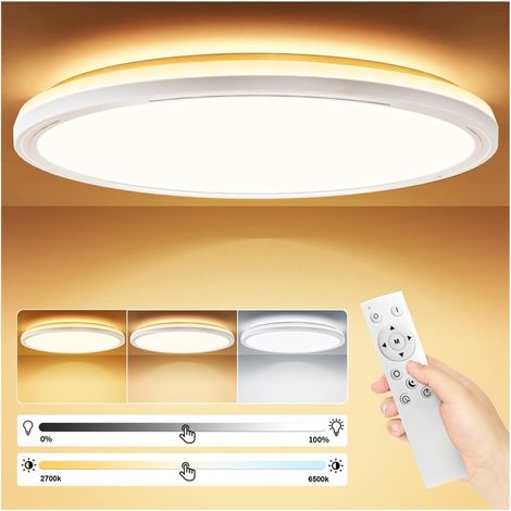 Plafonnier Led 24W 2642LM avec Télécommande & Rétro-Éclairage, Dimmable Luminaire Plafonnier Led 3000K-6500K, Φ30CM Luminaire Lampe de Plafond Intérieur, Chambre Cuisine Couloir Balcon Salon (1/5)
