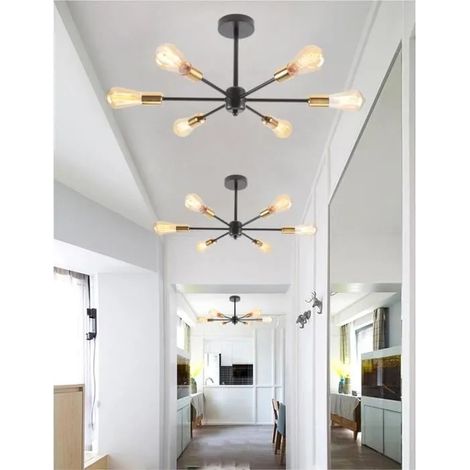 3pcs Plafonnier Industrielle Couloir Noir,6 lampes,Lustre Suspension Vintage en Métal Designe Edison pour Salon Chambre (1/4)