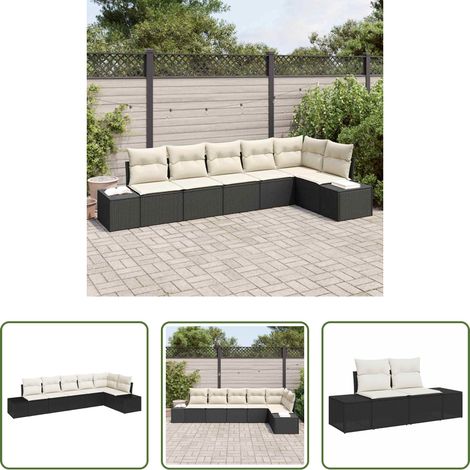 Gartenmöbel -  Gartensofa-set mit Speicher 6 pcs Schwarz und Creme Poly-Rattan (1/5)