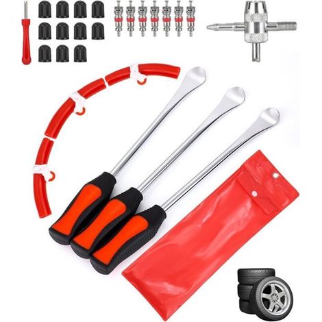 Démonte-pneu, outil de démontage de pneu, démonte-pneu de moto, outil de démontage pneumatique à 3 cuillères, avec 3 protections de jante (1/5)