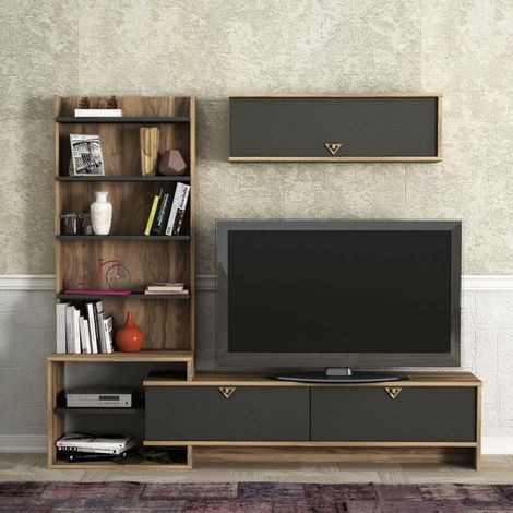 Conjunto mueble TV PIRIL nogal y antracita 120 cm
