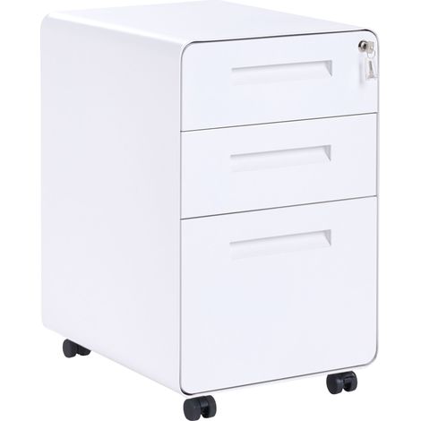 Storage Cabinet White Steel 3 Drawers with Wheels Key-Locked Modern Office LARCO (1/5)