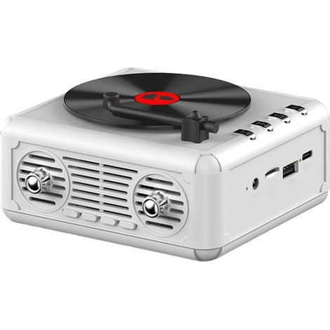 JSSEVN - Altavoz integrado con radio FM portátil, estilo retro, compatible con Bluetooth, equipado con un altavoz completo, 116x117x63 mm (blanco) (1/4)