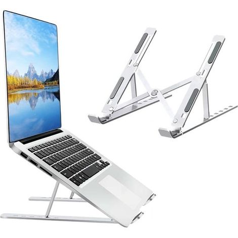 Tragbarer Laptopständer mit Belüftungslöchern und verstellbarer Höhe, geeignet für 16-Zoll-Laptops.