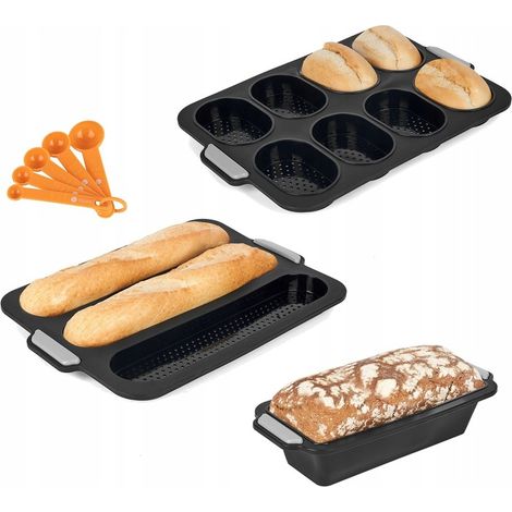 3er-Set Silikonformen zum Backen von Brot, Baguettes und Brötchen, spülmaschinenfest