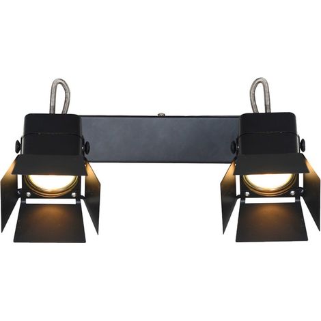 Réglette moderne Studio 2 ampoules métal noir compatible LED (1/3)