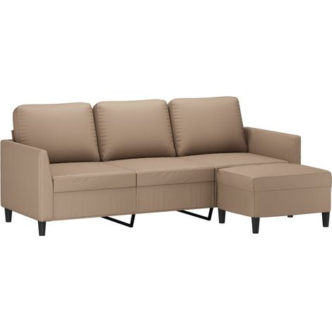 vidaXL Divano a 3 Posti con Poggiapiedi Cappuccino 180cm in Similpelle (1/4)