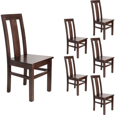 Lot de 6 chaises en hêtre chêne foncé assise bois - MARTHA