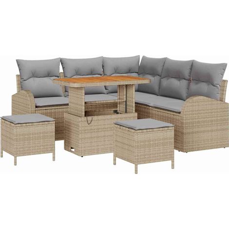 Maison Exclusive - Conjunto de sofás de jardín 8 pcs Beige ratán