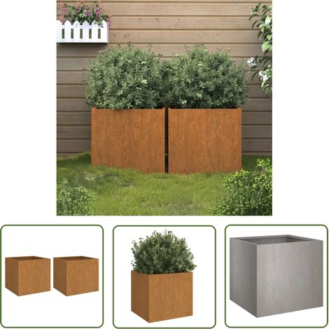 The Living Store Jardinières 2 pcs 49x47x46 cm acier corten - Jardiniere - Pot De Fleurs - Acier Corten - Bac À Fleurs - Déco Jardin (1/5)
