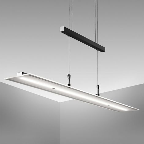 Suspension LED moderne réglable en hauteur, dimmable, Métal noir et verre, 16W 1750lm lumière blanche chaude 3000K, Lampe suspendue pour table à manger, salle à manger