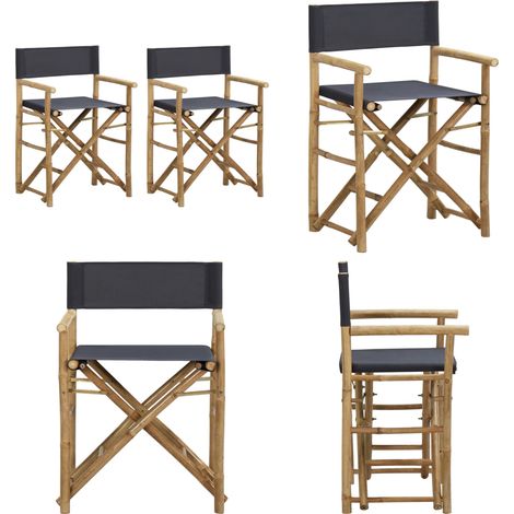 Chaises pliables de directeur lot de 2 Gris foncé Bambou tissu - Chaise De Jardin - Chaise Pliante - Mobilier De Jardin - Chaises En Bambou - Chaise Extérieure - Home & Living (1/5)