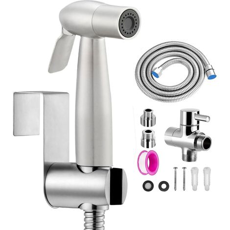 Complete Set Toilet Sprayer Hand Shower Bidet Stainless Steel with 3-Way Valve (1/2-3/8 Inch) for Personal Hygiene, Cleaning (1/5)