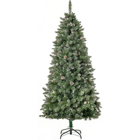 Árbol de Navidad artificial, con aspecto nevado, 180 cm de alto, 50 piñas, 718 ramas, agujas, imitación de abeto Nordmann, muy realista.