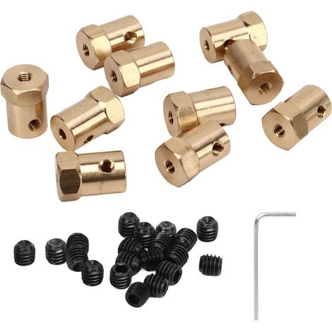 10Pcs Accouplement Moteur Flexible en Laiton Connecteur Hexagonal pour Roues de Voiture RC Pneus Arbre Accessoires Diamètre Intérieur 3mm (1/5)