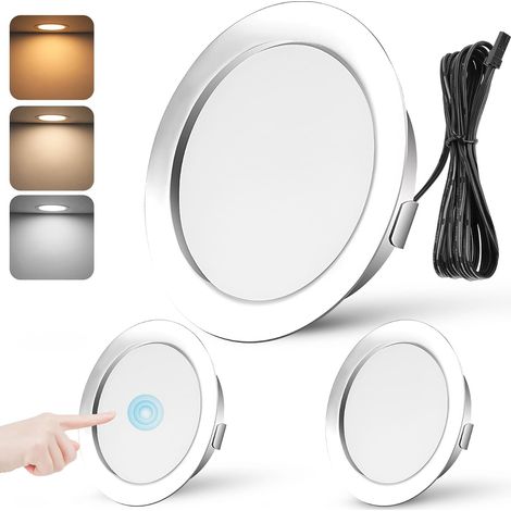 Spot LED Encastrable Dimmable 3W Spot LED 12V Extra Plat Spots de Plafond Blanc Chaud 3000K Blanc Neutre 4000K Blanc Froid 6000K Réglage Tactile Spot Encastrable avec câble de 2m, Lot de 6, Chrome (1/5)