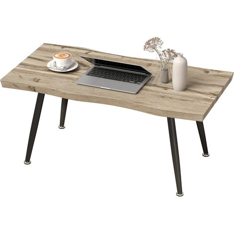 Nordischer Couchtisch, verstellbare Beine, Holz und Stahl, 100 x 50 x 45 cm, schwarz und Eiche