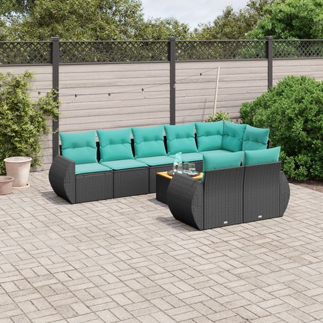 9-teiliges Gartensofa-Set mit Kissen, schwarzes Polyrattan (1/5)