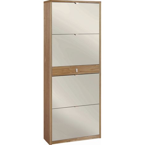 Scarpiera 4 Ante Specchio e 1 Cassetto 63L x 29P x h164 – Finitura Legno Noce Stelvio Noce – Sarmog (1/3)