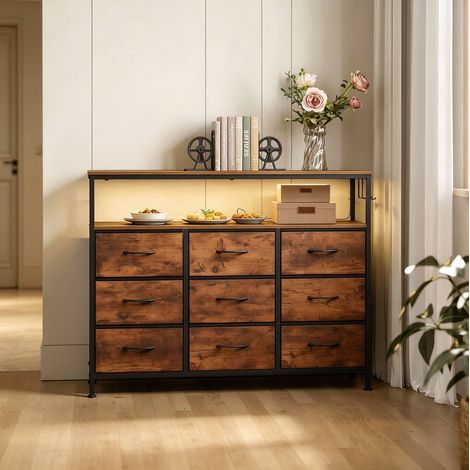 Commode 110x30x85 cm en bois et métal, marron noir, avec rangement pour salon FloraGrace (1/5)