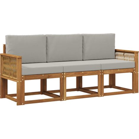 vidaXL Outdoor Sofa Set 3 pcs Natural and Light Grey Polyester