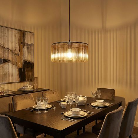 Lampada a sospensione a LED Lampada per sala da pranzo color fumo, nero, decorazione in metallo acrilico, 7W 806lm bianco caldo, DxH 35x135 cm (1/5)